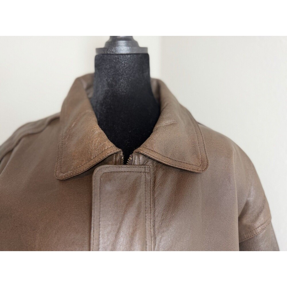 Burk’s Bay Brown Genuine Leather Jacket Plaid Lined Size L - Picture 4 of 16